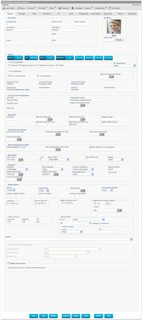 Employee Electronic Record Detail View